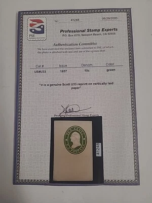 USA Scott # U33 F-VF BOB Stamp With Certificate - Image 1 of 2