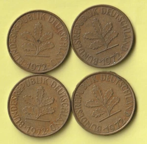 BRD, 4 mal 10 Pfennig Münze, 1972, Prägestätten D, F, G & J, zirkulierte Münzen - Bild 1 von 2