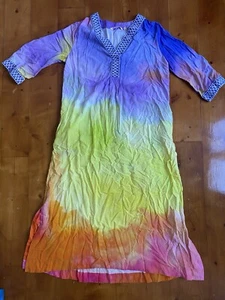 Soft Surroundings Womens Maxi Dress Size S/M Rainbow Stretch Smocking Tie Dye - Picture 1 of 9