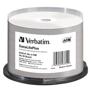 50 x Verbatim DVD-R 16x 4,7gb DataLifePlus Wide Thermodruckable Spindle 43755 - Bild 1 von 1