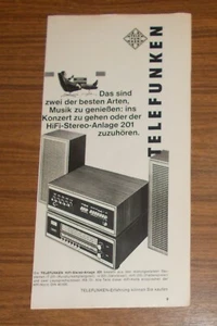 Seltene Werbung TELEFUNKEN HiFi Stereo Anlage 201 Plattenspieler HiFi 210 1967 - Bild 1 von 1