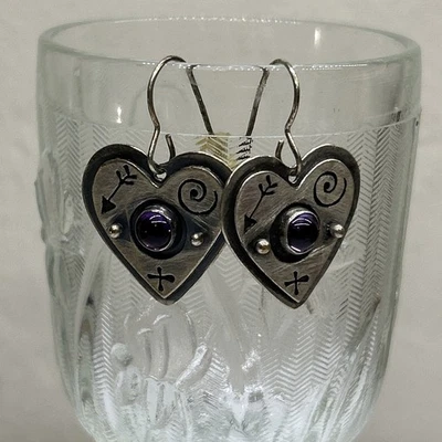 Pendientes Corazón Estampado Amatista Esterlina Chelsea Piedra Ojo Caramelo Prescott AZ Foto 1 de 4