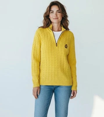 Suéter Pullover Lauren Ralph Lauren Para Mujer 2X Tejido con Cable Cresta Amarillo 1/4 Cremallera Foto 1 de 4
