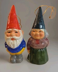 2 VTG Uniebock Ceramic GNOMES Christmas Ornaments Man & Woman Dated 1979 MCM - Picture 1 of 6