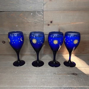 Set of 4 Distinctively Candles Libbey Celestial Cobalt Blue Goblet Wine Glass - Picture 1 of 12