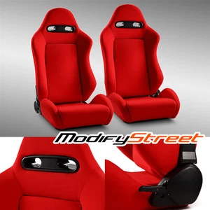 Reclinable RED Fabric Classic Style Racing Seats Left/Right W/Slider - Picture 1 of 7