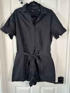 Rag & Bone Surplus Black Cotton Cutout Short Romper Collared Boho Size Large - Picture 1 of 17