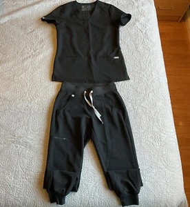 FIGS Technical Collection Black Scrub SET XXS Top + XXS Petit Pants Bottom Women - Picture 1 of 7