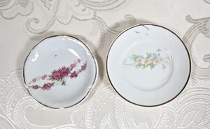2 vintage butter pats 1 pink floral 1 white floral gold trim unmarked FLAWS - Picture 1 of 8
