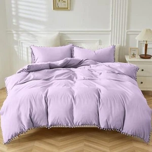 WONGS BEDDING Copripiumino Lilla King Size Pom Pom Nappe con Chiusura Cerniera (2 - Foto 1 di 1