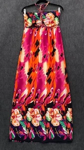 Caroline Morgan Womens 12 Halter Maxi Dress Pink Orange Floral Tropical Padded - Picture 1 of 11