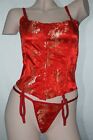 Red Corset Gold Dragons, Hooks, Eyes, Laces & Matching G-String No Size