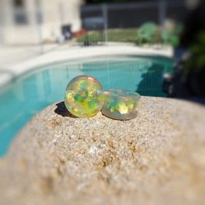 Yellow Green Holographic Glitter Resin Ear Plugs - Ear Gauges Double Flared - Picture 1 of 4