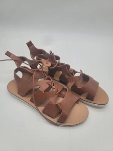 Wild Diva Womens Gladiator Sandals Brown Lace Up Open Toe Wavy Cutout 7.5 New - Picture 1 of 5