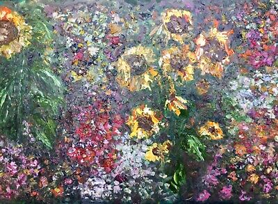 Original Oil Painting Sunflower Garden,canvas Wall Art,impasto Style... • 210€
