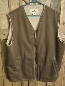 Gilet sherpa vintage Woolrich uomo L sella marrone cerniera completa tela abbigliamento da lavoro caccia - Foto 1 di 7