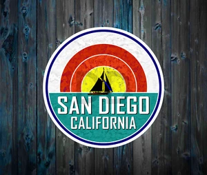 San Diego Kalifornien Vinyl Aufkleber Abziehbild 3" x 3" Ozean Segelboot Strand - Bild 1 von 1