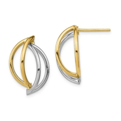 Italian 14k Two Tone Gold High Polished Small Double Half Circle Post Earrings - Image 1 of 3
