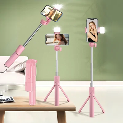 Trípode retráctil para teléfono Selfie Stick de 40 pulgadas con luz de relleno Bluetooth y control remoto Foto 1 de 4
