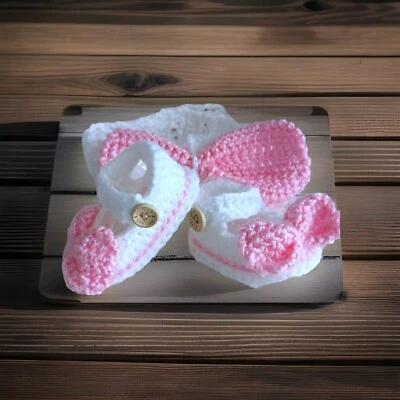 BABY CROCHET SHOES YOURS BABY'S NAME Mary Janes HANDMADE SNEAKERS AND HAIRBAND - Image 1 of 4