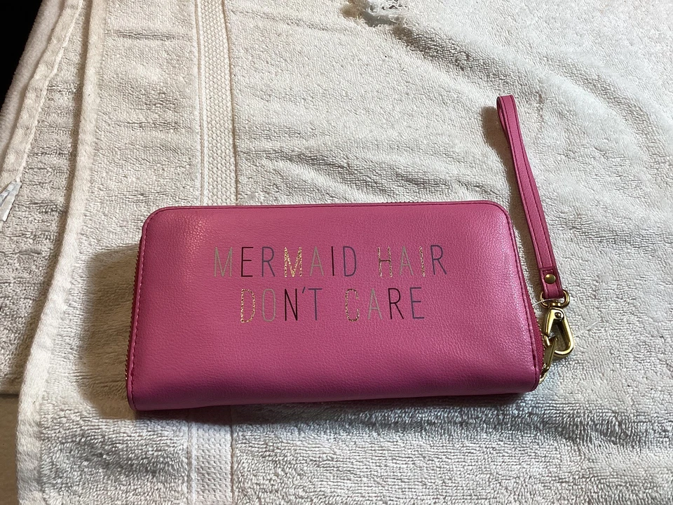 Fossil Emma Leather Large Zip Clutch Wallet Pink Azalea Mermaid Sl7756