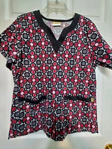 TAFFORD Scrub Top size M-Black/Pink/Grey Geometric Print-Chest 23"L 27" - Picture 1 of 6