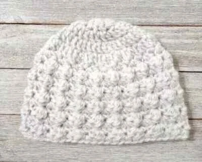 Hecho a mano ganchillo bebé sombrero gorro recién nacido 0/3m mezcla lana álamo gris puffs Foto 1 de 2