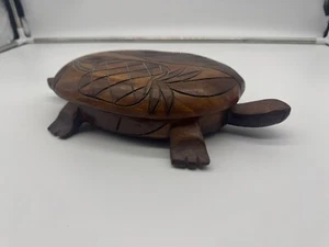 Vintage Wooden  Hand Carved Turtle Trinket Lid Box 13” X 7” Jewelry Primitive - Picture 1 of 6