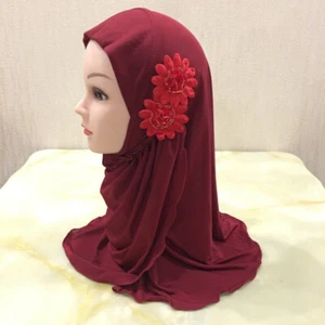 1pcs 2-7 Years Girls Arabian Hijab Chapel Scarf Hat Flower Wrap Scarf Shawl Soft - Picture 1 of 25