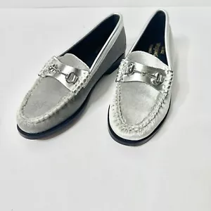 GH BASS Loafers Women 5 Metallic Silver Lianna Bit Velvet Weejun Flats NEW - Picture 1 of 11