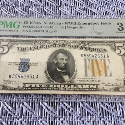 1934 A $5 SILVER CERTIFICATE NORTH AFRICA NOTE PMG35 - Image 1 of 4