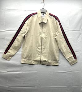 Topman Herren beige lässig durchgehender Reißverschluss Overshirt Größe Large gestreift Langarm - Bild 1 von 21