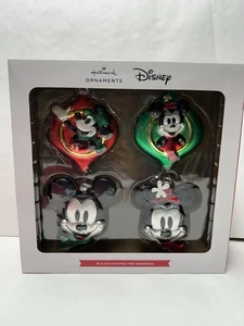 NEW HALLMARK DISNEY MICKEY MINNIE MOUSE GLASS CHRISTMAS TREE ORNAMENTS SET OF 4 - Picture 1 of 5