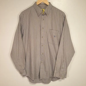 Duck Head Button Down Shirt Men's L Beige & Blue Check Long Sleeve 100% Cotton - Picture 1 of 8