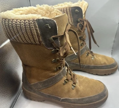 Bearpaw ботинки женщин размер 10 Серена шнурует вверх зима середины икры коричневый замшевый свитер - Изображение 1 из 4