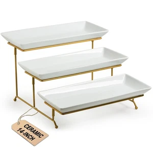 Large 3 Tier Serving Stand Tiered Serving Trays Collapsible Sturdier Rack wit... - Picture 1 of 6