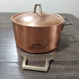 Vintage Paul Revere 1801 rame, ottone, SS pentola stock con coperchio con etichetta orig 8" x 4" - Foto 1 di 11