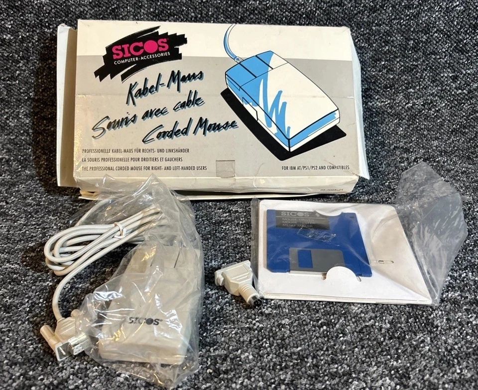 IBM AT/PS1/PS2  Compatible Corded Mouse Sicos New Old Stock Boxed - Image 1 of 4