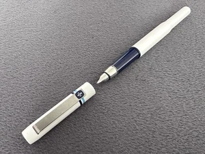 Vintage PARKER 25 WHITE Fountain Cartridge Pen White with Blue Cap Bands 1970s - Picture 1 of 10