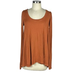 FREE PEOPLE Rust Orange Oversized Round Neck Long Sleeve Boho Top Women's Size M - Picture 1 of 8