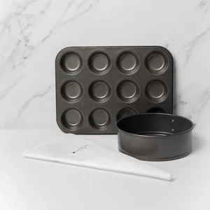 Juego de hornear MasterClass de 3 piezas con forma de resorte estaño 12 agujeros sartén profunda bolsa de glaseado/tubería - Imagen 1 de 12