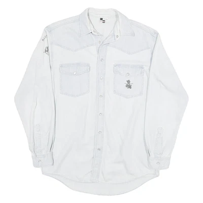 RACING Mens White Light Wash Western Style L Cotton Blend Cool Dog Print Shirt - Image 1 of 4