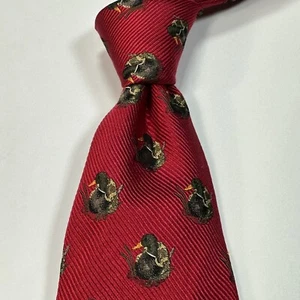 JZ Richards 100% Silk Neck Tie Red XL Duck All Over Handmade USA - Picture 1 of 8