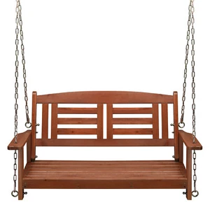 Wooden Double Swing with Chain Reddish Brown Heavy Duty 500lbs Capacity Outdoor - Picture 1 of 12