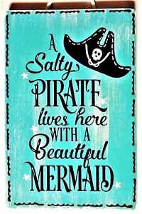 SALTY PIRATE MERMAID SIGN Plaque Beach Bath Tiki Bar Hot Tub Deck Patio Pool - Picture 1 of 1