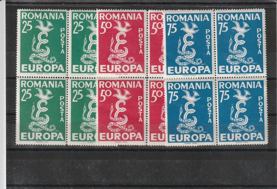 罗马尼亚 1957 年邮票 EXILE GOVERNMENT ISSUE 欧洲蛇鸽子 MNH 邮票块 — 第 1/1 张图片