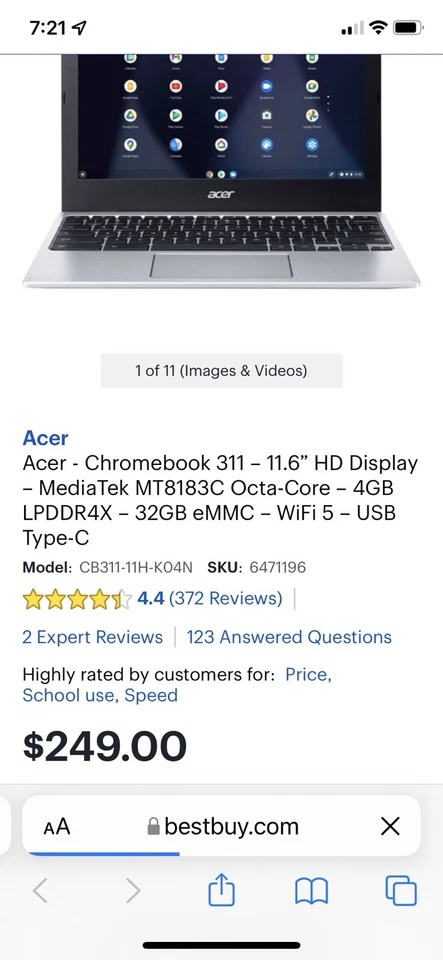 NEW - Acer Chromebook 311 11.6", 32GB eMMC, Intel Celeron N, 2.60 GHz - SEALED - Image 1 of 1