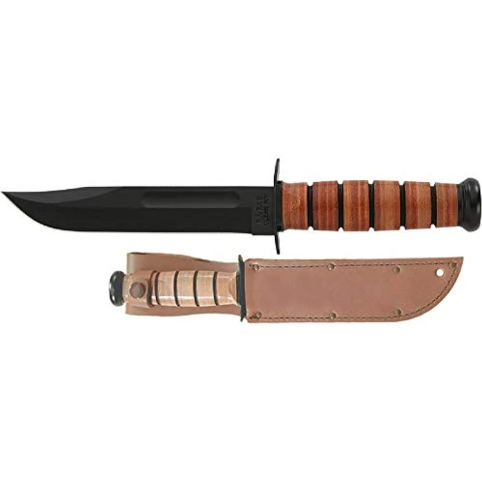 KA-BAR 1320 Single Mark Fixed Knife 7 in Blade Leather Handle