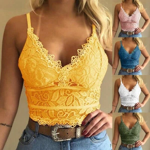 Lace Floral Bralette Crop Top Bralet Bra Womens Cami Tank Bustier Vest Padded - Picture 1 of 13