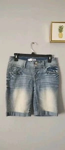 No boundaries shorts girls Size 5 Style Bermuda Color Blue White Zipper Pockets - Picture 1 of 4